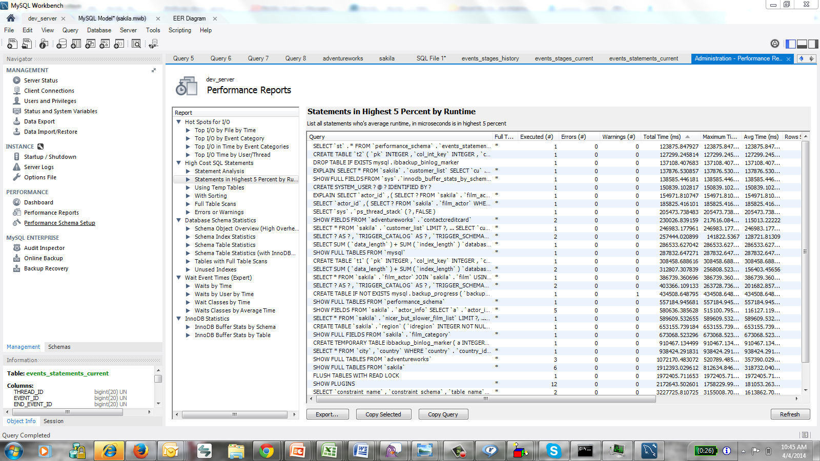 MySQL Workbench - Performance Performance Reports